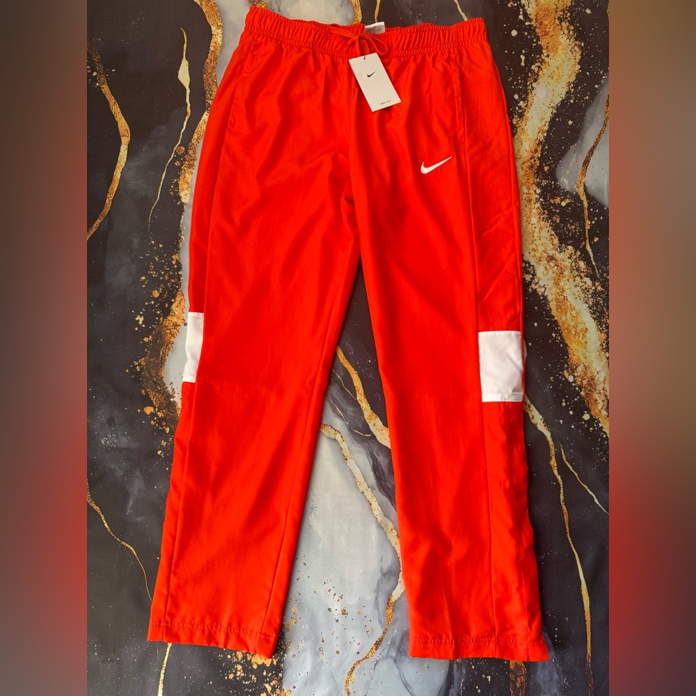 Nike Dri-FIT Women’s Track Pants Orange Snap Button Athletic Joggers Size L NWT